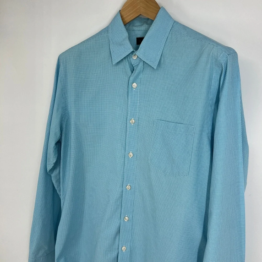 J.‎ Crew Mens Gingham Check Long Sleeve Button Up Shirt M Blue White Casual